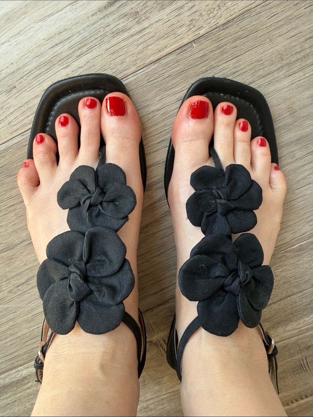 Prada Black Floral T-Strap Sandals Prada